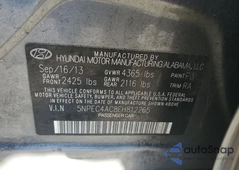 2014 Hyundai Sonata Se from USA, damaged, VIN 5NPEC4AC8EH812265